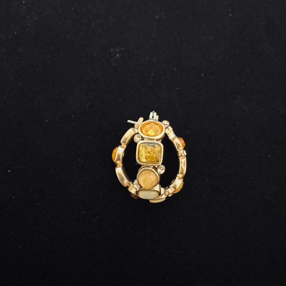 N54 - Liz Claiborne Gold Tone Multi Stone Hoop Post Earrings Amber Yellow
